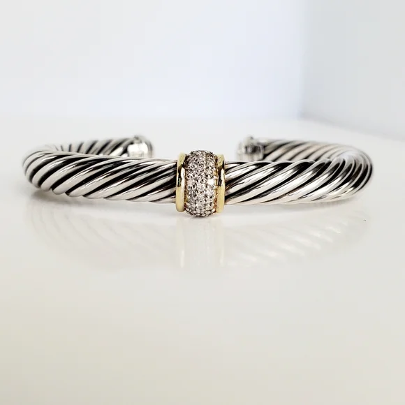 David Yurman 7mm Diamond Station Bracelet with 18k Gold - Picture 1 of 5